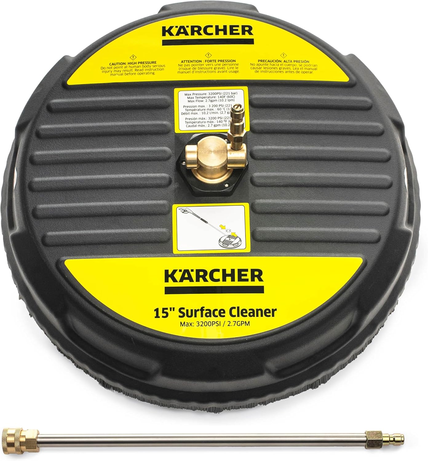 Kärcher Pressure Washer 15" Surface Cleaner Suitable for 2600 to 3200 PSI | Ideal for Driveways, Patios, Decks, Sidewalks, Quick Connect, Multi-Brand Compatibility