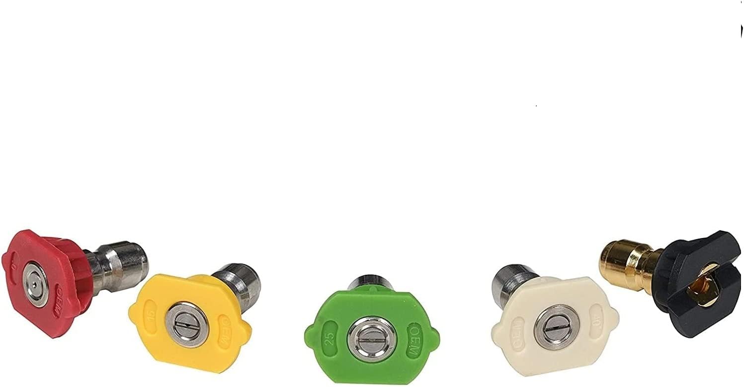Simpson 3600 PSI 1/4" Quick Connect Pressure Washer Nozzle Set, 5-Pk, 80145 | 5 Spray Patterns (0°, 15°, 25°, 40°, Soap) In One Set, Hot Water Capable Up To 212°F, Use W/ Gas & Electric Pressure Washers