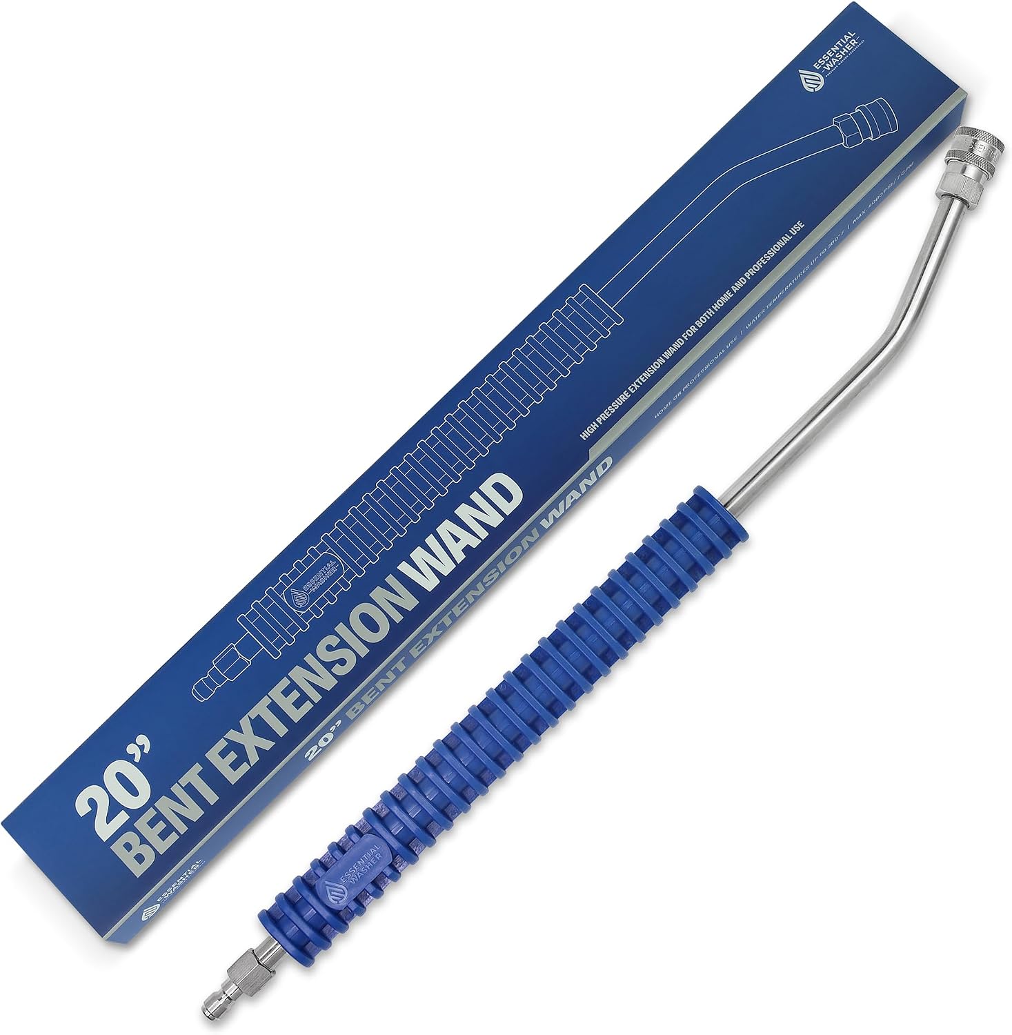 Essential Washer Pressure Washer Wand Extension | 20" Curved Stainless Steel With Molded Grip | 4000 PSI